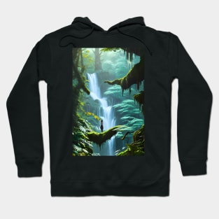 A Cute Girl Chilling with Waterfalls in a Forest Hoodie